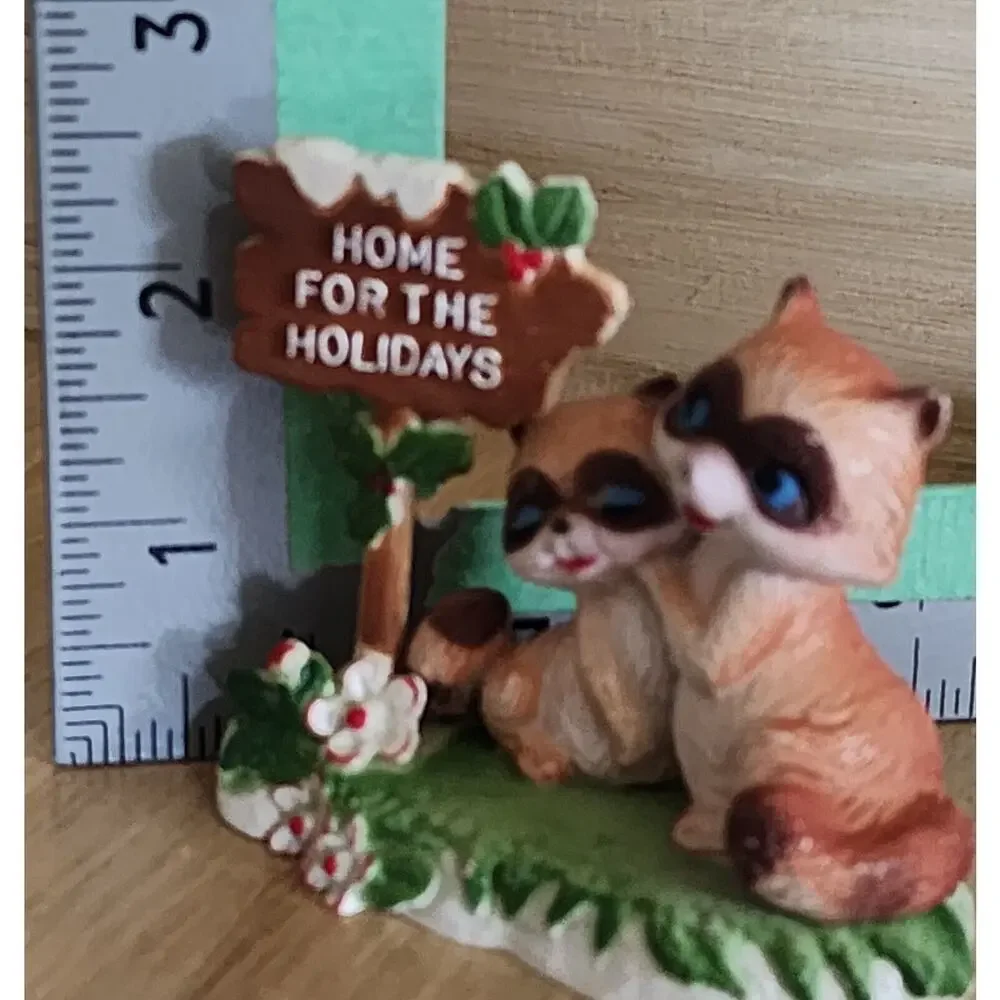 Vintage Home For The Holidays Raccoon Couple Plastic Figurine Hong Kong See Desc